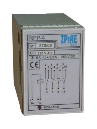 RPP-4 (D/G) Przekaźniki automatyki zabezpieczeniowej wyposażony w 4 zestyki przełączne RPP-4 (D/G) Przekaźniki automatyki zabezpieczeniowej wyposażony w 4 zestyki przełączne